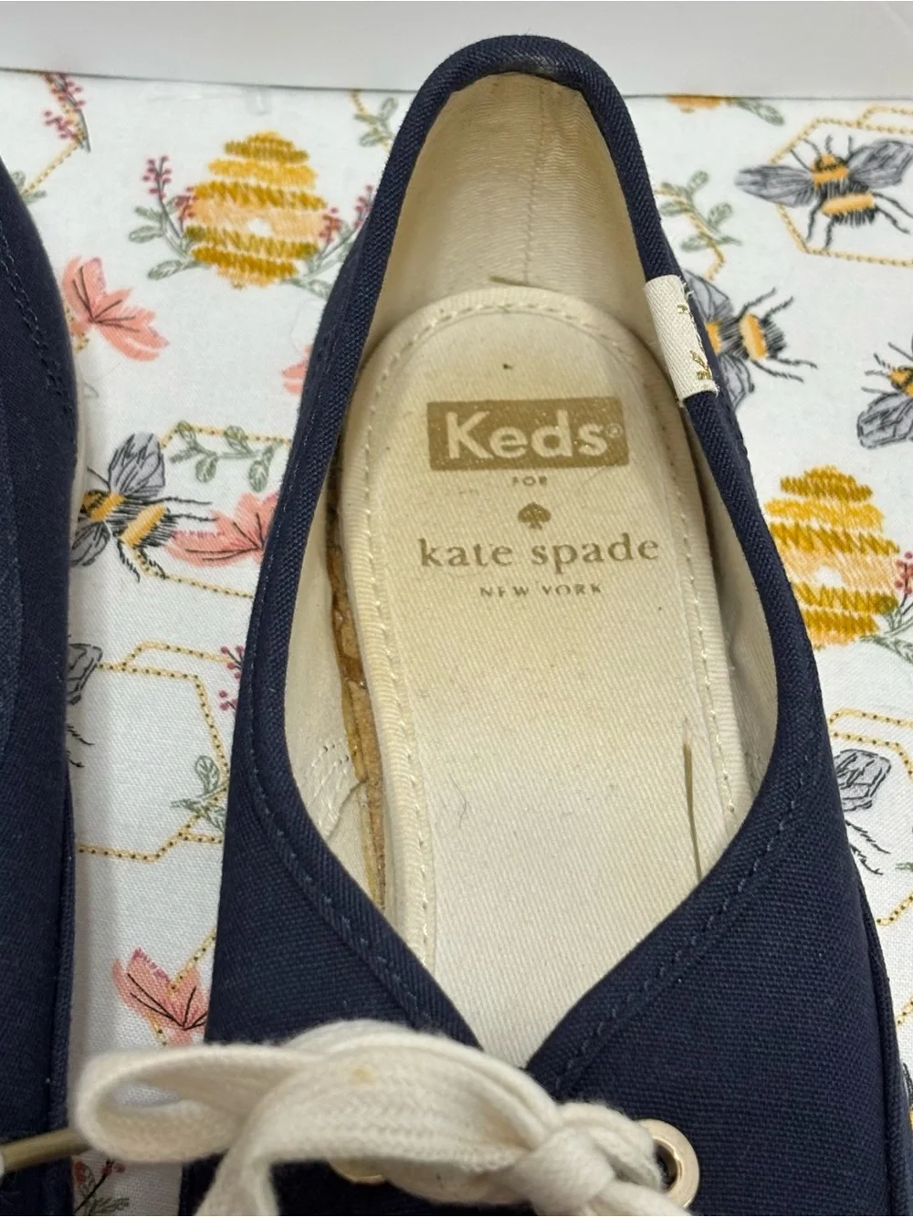 kate spade collaboration with Keds Navy Canvas Sneakers with Cream Accents